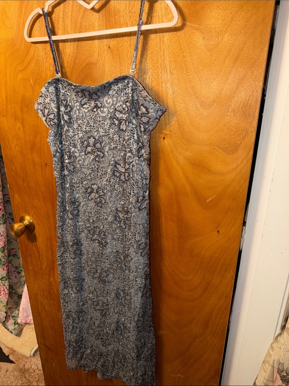 Vintage y2k Lace-Embellished Maxi Dress in Blue